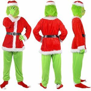 Adult Green Monster Santa Costume for Men Holiday Cosplay Suit Festive C…